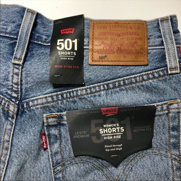 NWT RARE COLLECTORS Levi’s 501 High Rise Logo Striped Denim Shorts - Picture 4 of 6